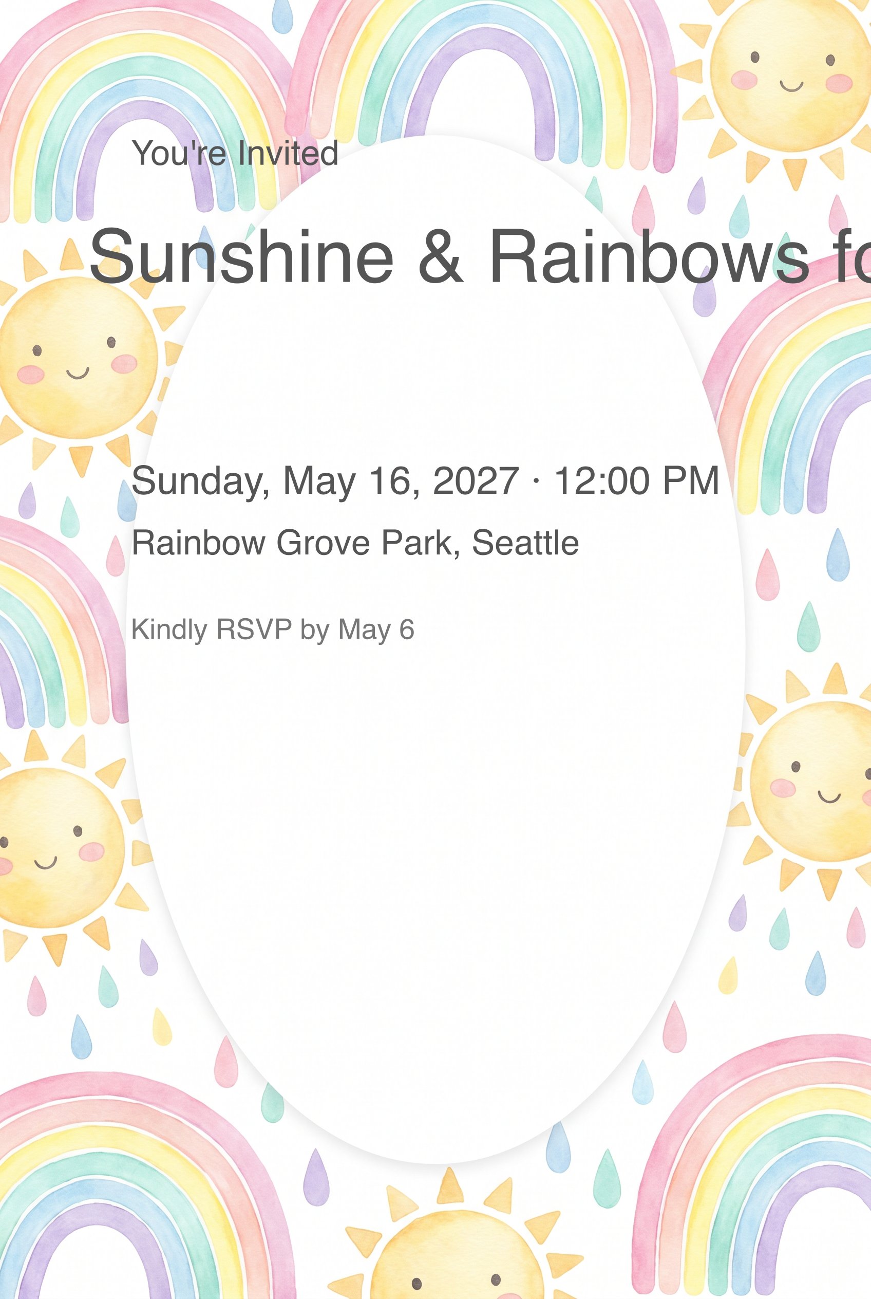 Rainbow Drops Baby Birthday Invitation 