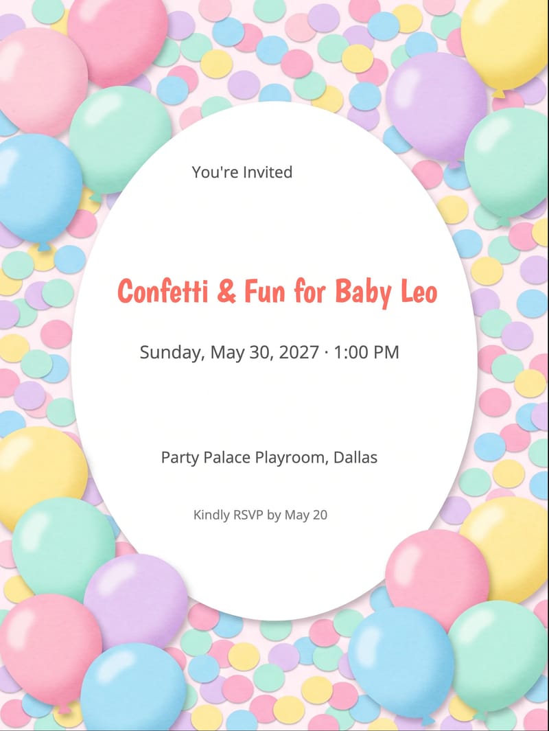 Confetti Dots Baby Birthday Invitation invitation