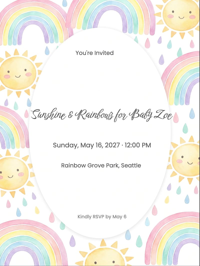 Rainbow Drops Baby Birthday Invitation invitation