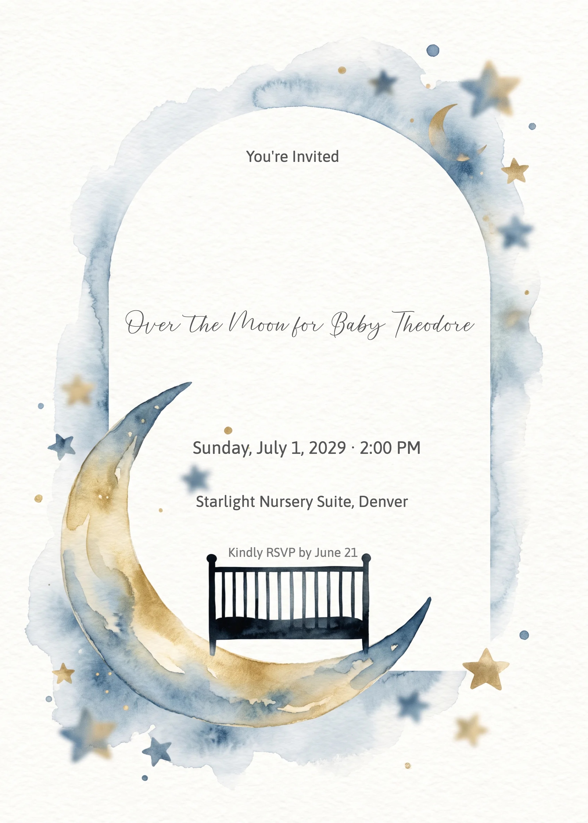 Moon Crib Baby Birthday Invitation invitation