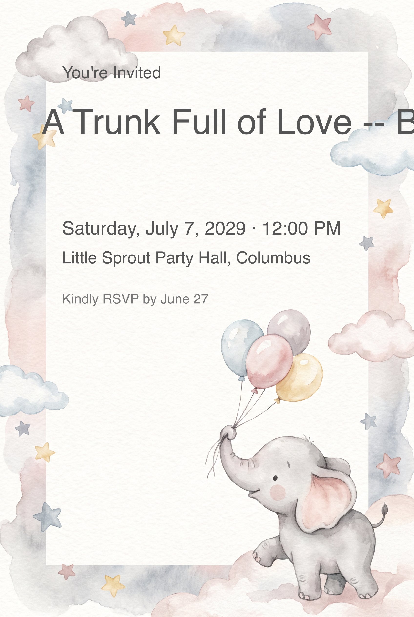 Baby Elephant Baby Birthday Invitation invitation