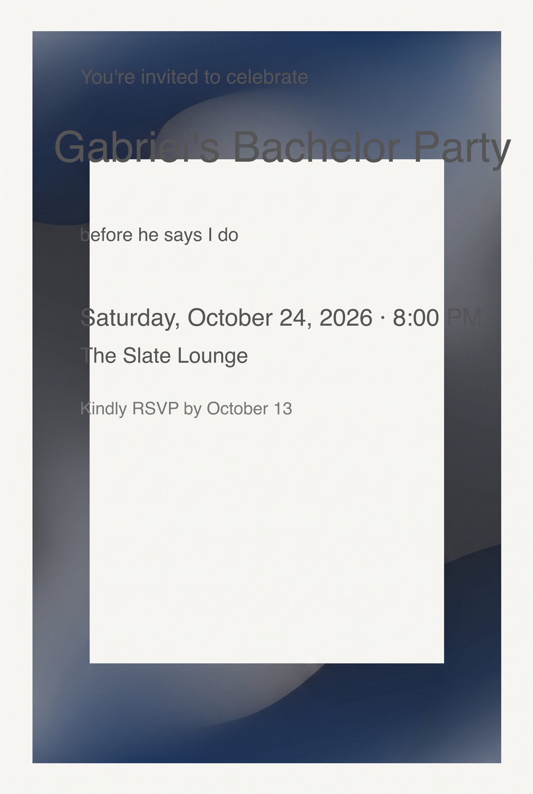 Navy Charcoal Gradient Bachelor Party Invitation