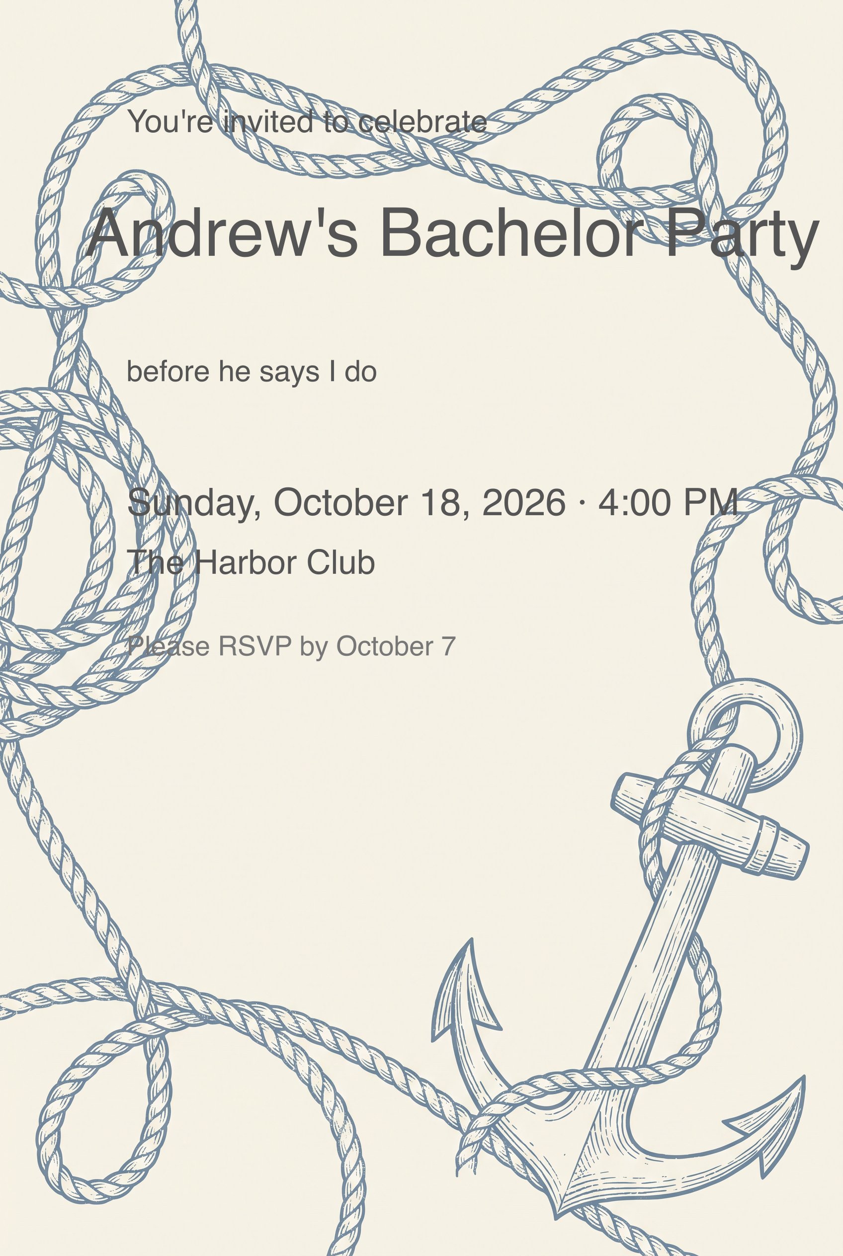 Rope & Anchor Bachelor Party Invitation