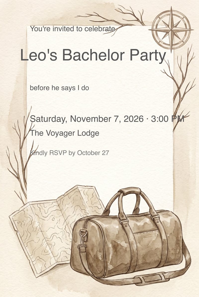 Leather Bag & Map Bachelor Party Invitation invitation