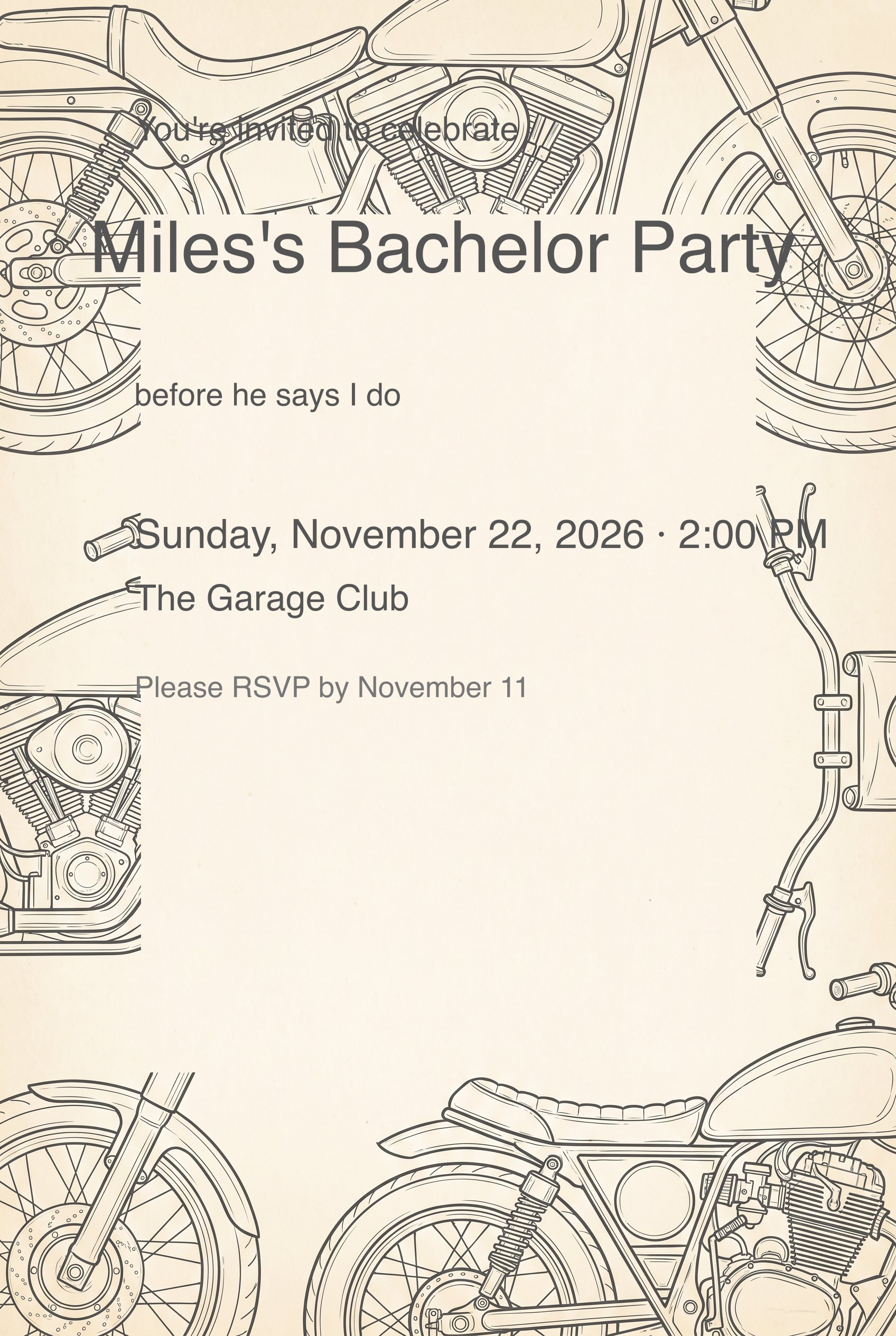 Vintage Motorcycle Bachelor Party Invitation