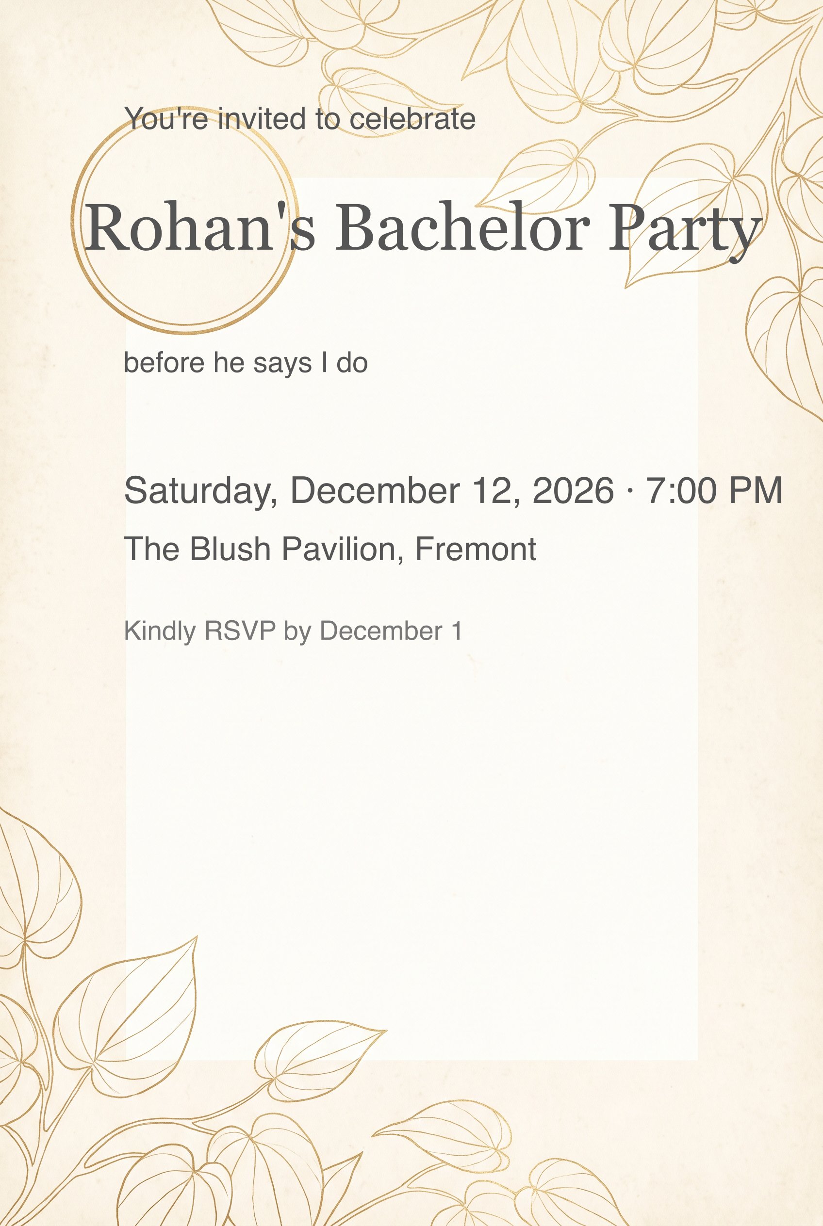 Gold Betel Leaf Medallion Bachelor Party Invitation
