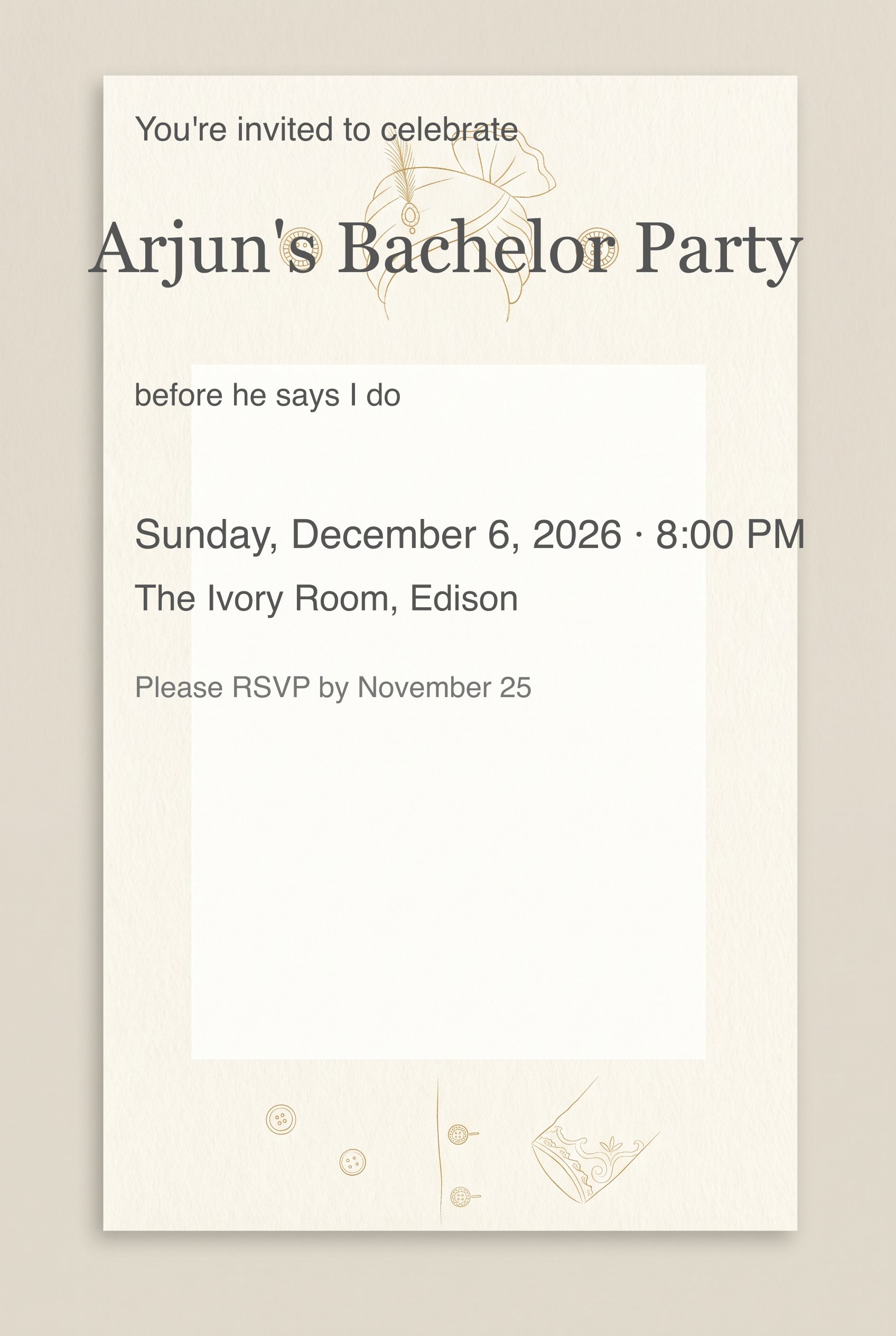 Gold Turban Line Art Bachelor Party Invitation