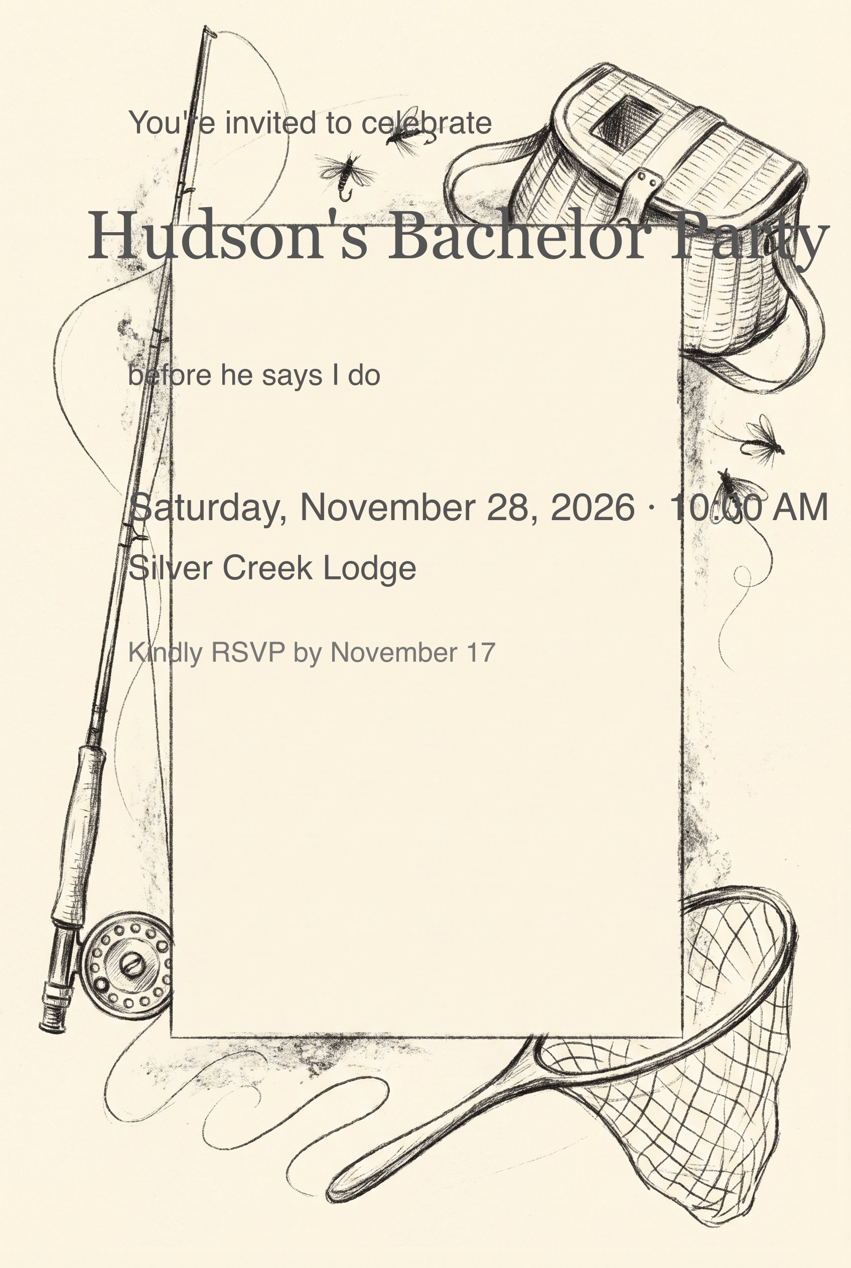 Fly Fishing Sketch Bachelor Party Invitation