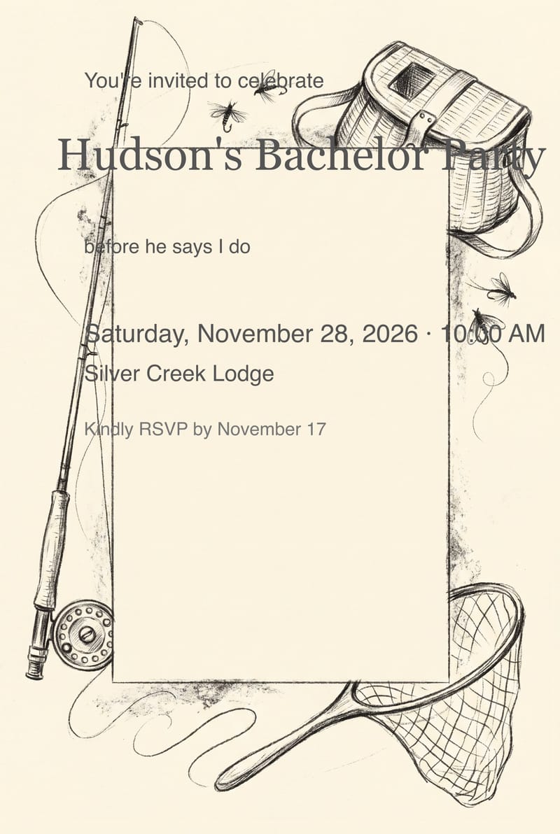 Fly Fishing Sketch Bachelor Party Invitation invitation