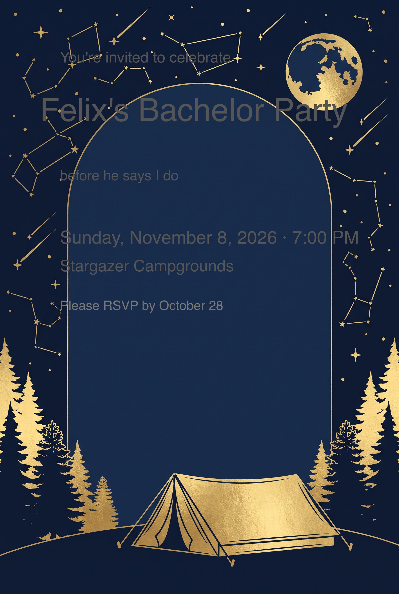 Starry Camping Tent Bachelor Party Invitation
