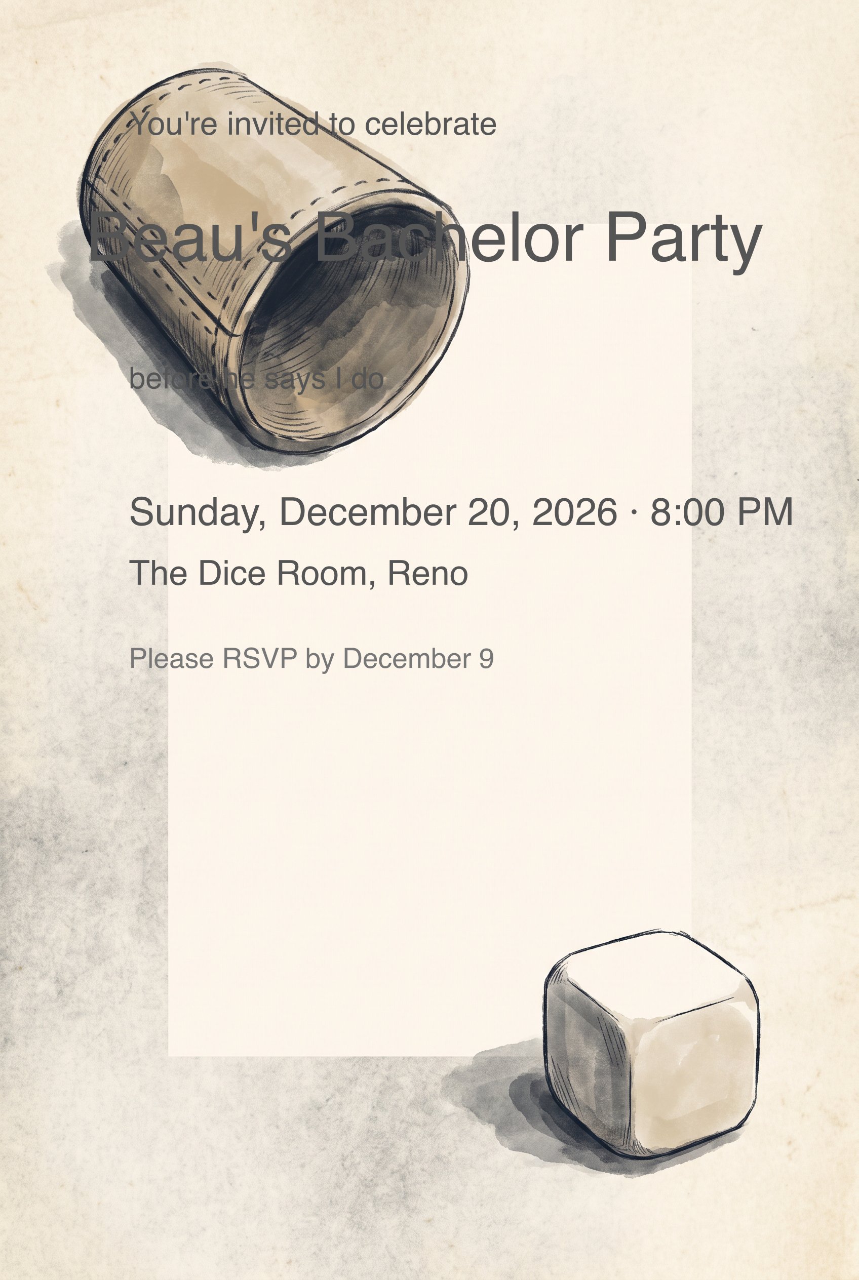 Dice Cup Sketch Bachelor Party Invitation