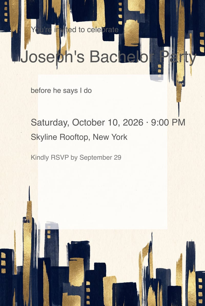 City Skyline Night Bachelor Party Invitation invitation