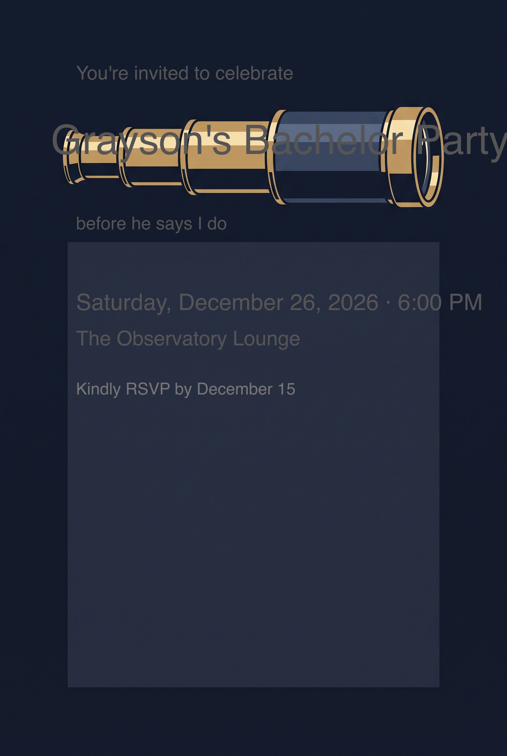 Brass Telescope Navy Bachelor Party Invitation