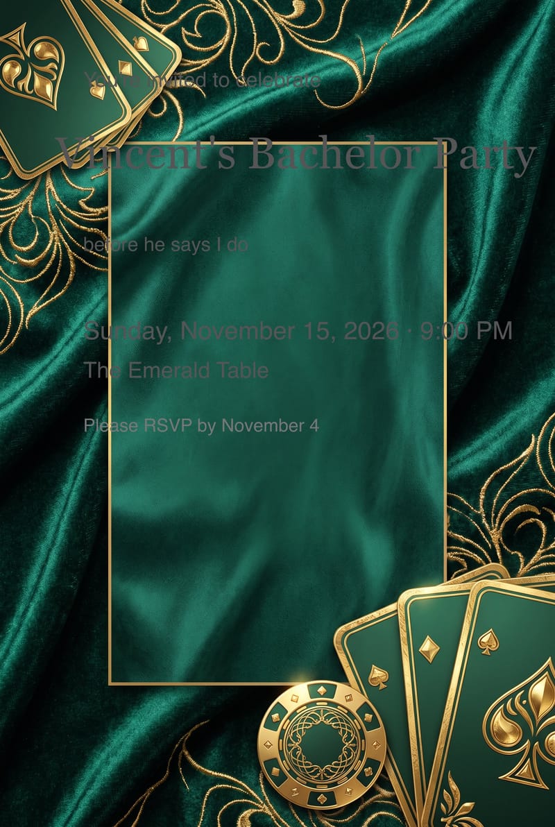 Emerald Velvet Poker Bachelor Party Invitation invitation