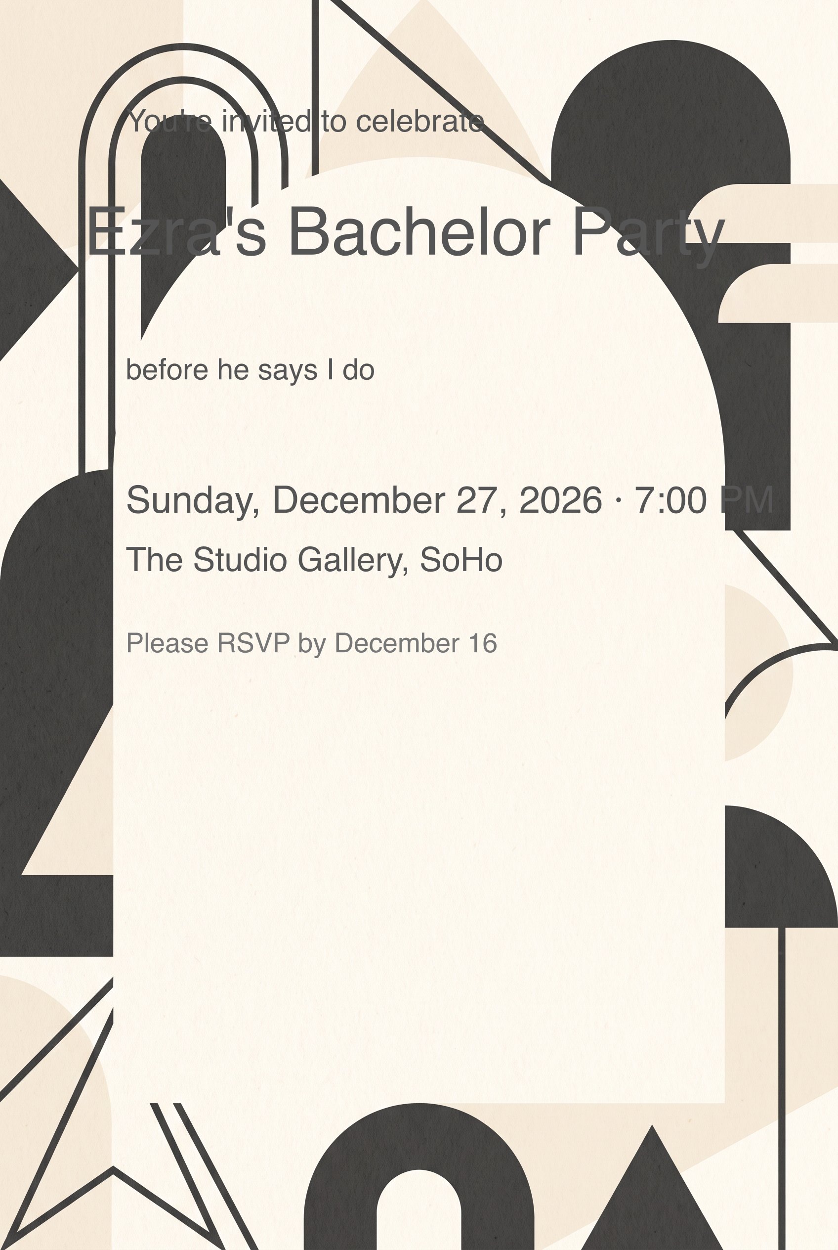 Geometric Arch Editorial Bachelor Party Invitation invitation
