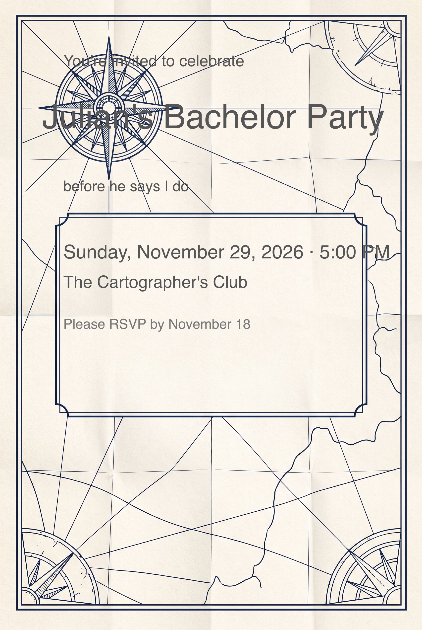 Vintage Map Compass Bachelor Party Invitation