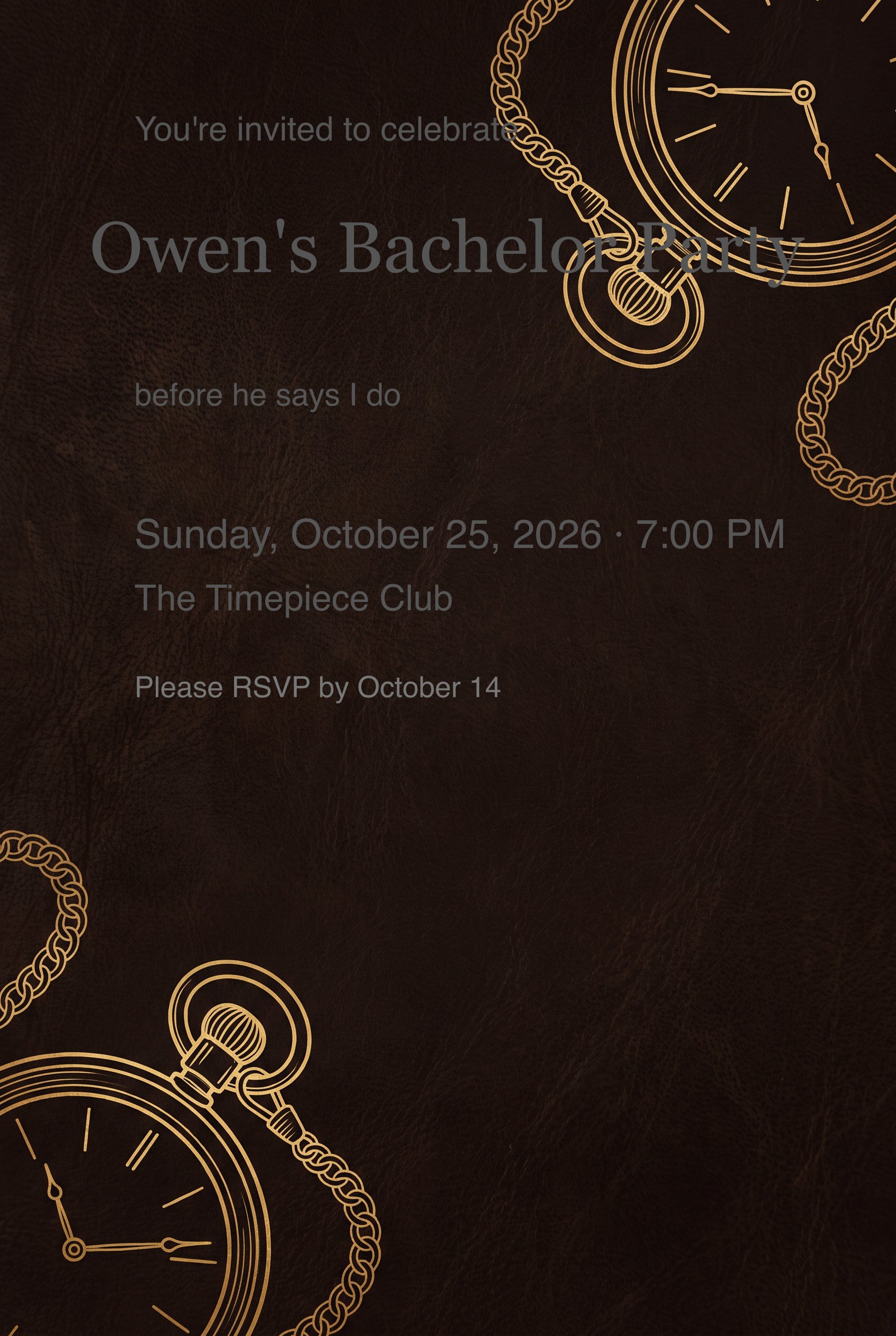 Gold Pocket Watch Bachelor Party Invitation