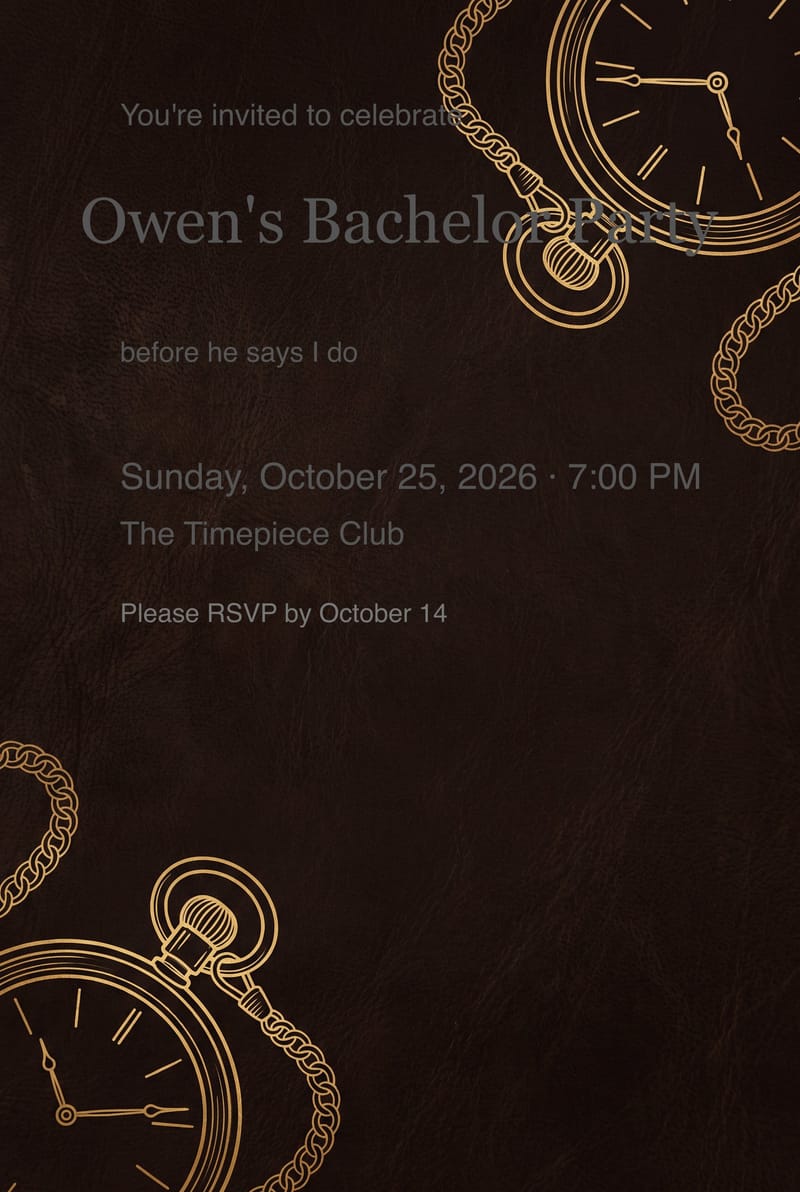 Gold Pocket Watch Bachelor Party Invitation invitation