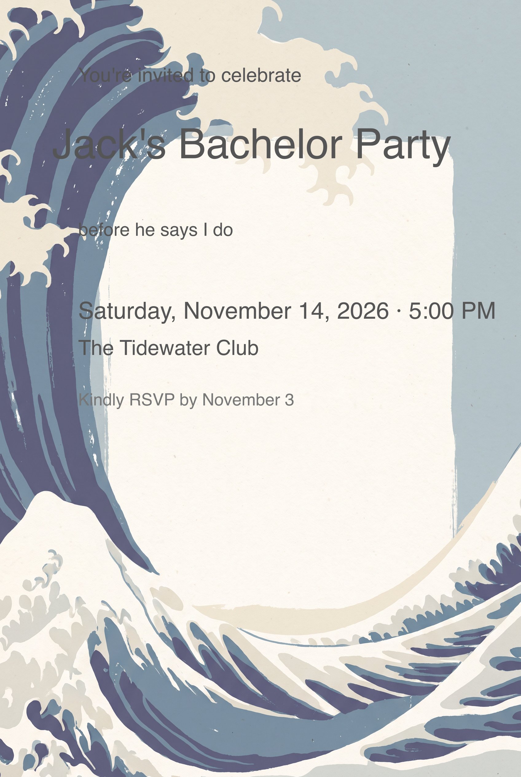 Great Wave Editorial Bachelor Party Invitation