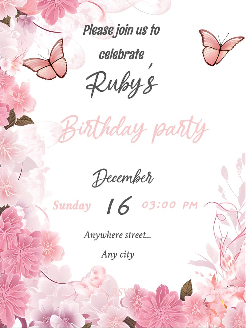 Brown floral birthday invitation template with botanical motifs and detailed nature illustrations