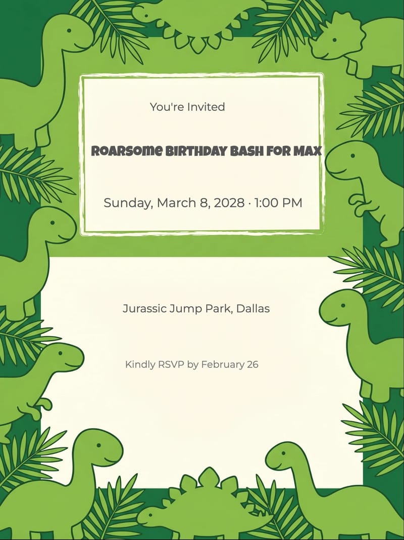 Dinosaur Frame Boy Birthday Invitation invitation