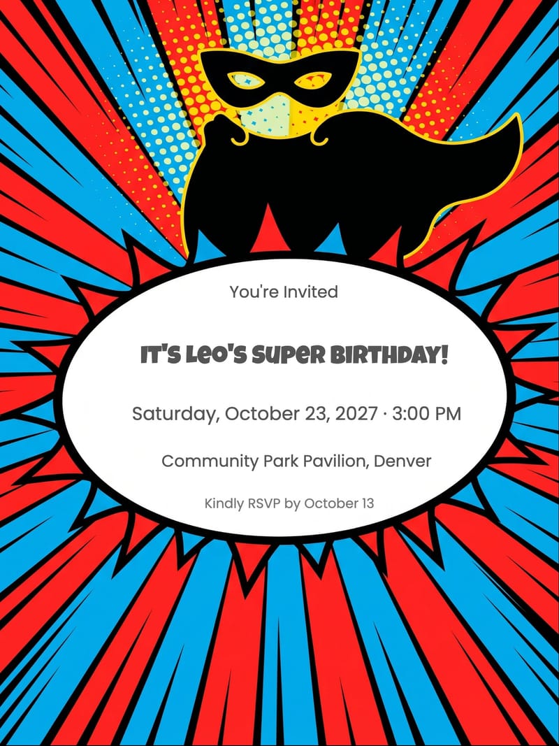 Superhero Mask Birthday Invitation invitation