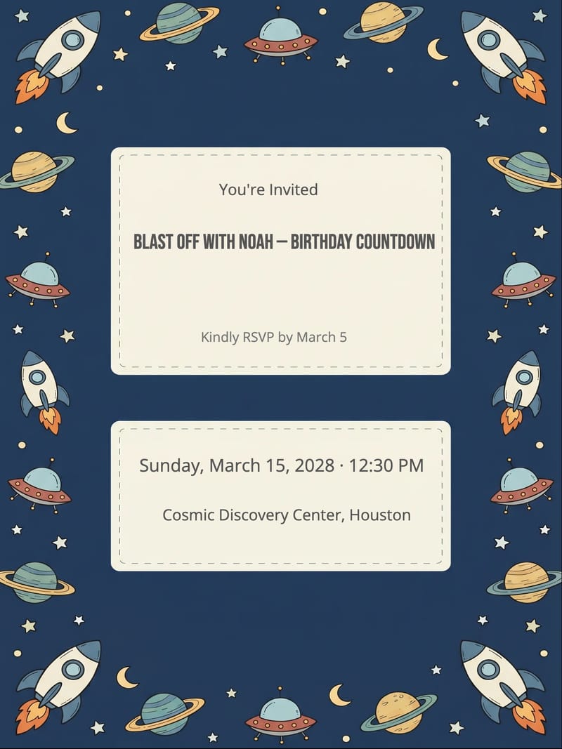 Space Rocket Boy Birthday Invitation invitation