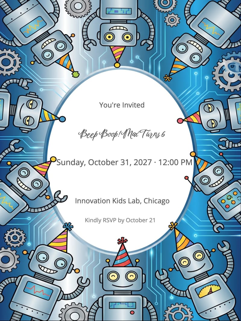 Robot Party Birthday Invitation invitation