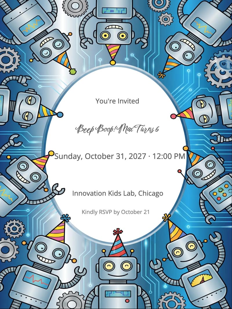 Graduation Party Invation Card Format Robot Party Birthday Invitation for Kids Birthday Invitation | InviteFlare