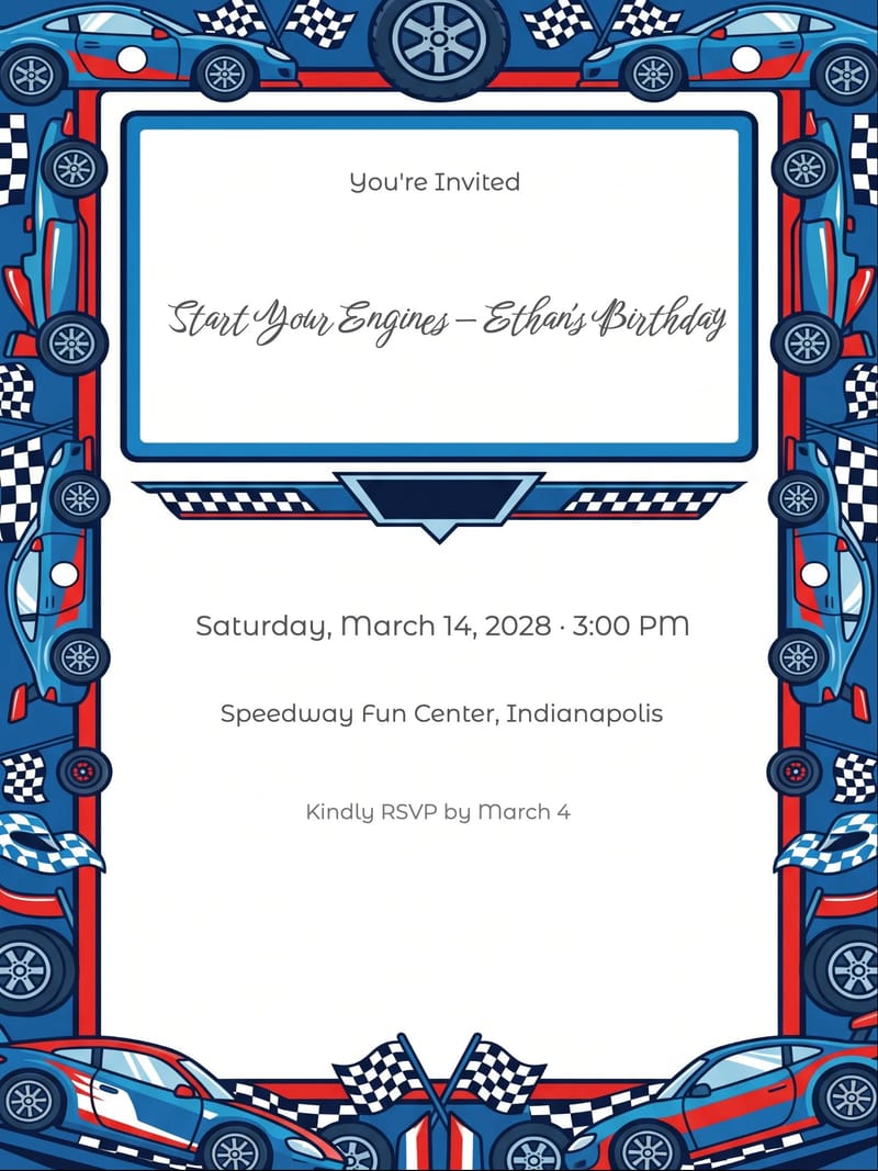 Race Car Border Boy Birthday Invitation invitation