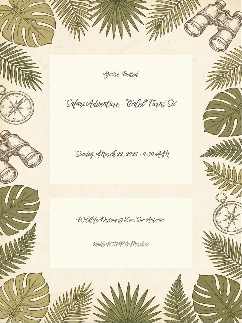 Safari Explorer Boy Birthday Invitation invitation