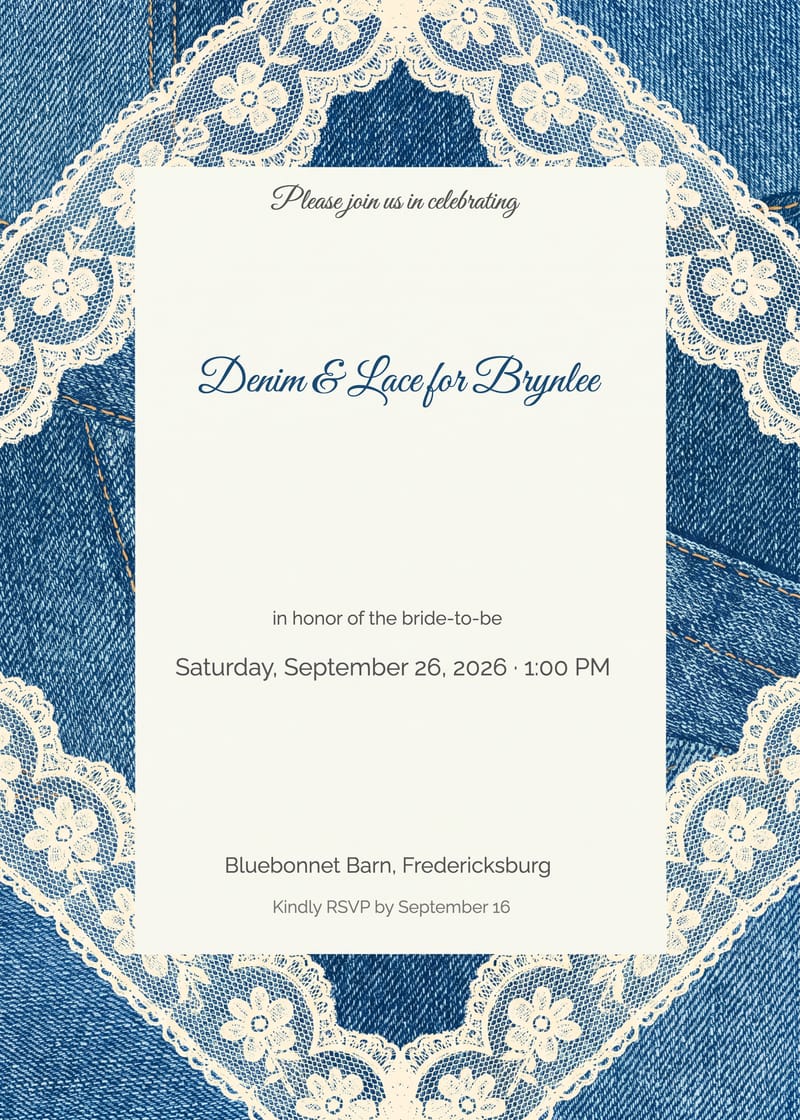 Denim & Lace Bridal Shower Invitation invitation
