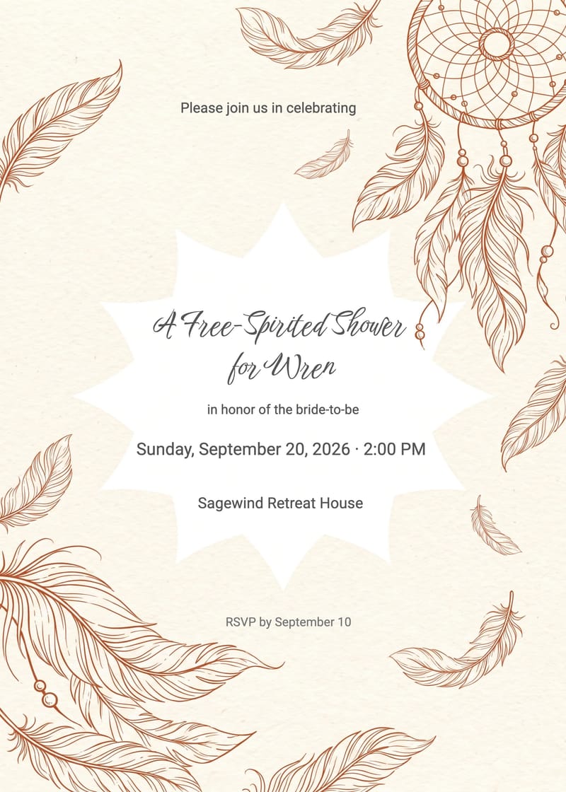 Feather & Dreamcatcher Boho Bridal Shower Invitation invitation