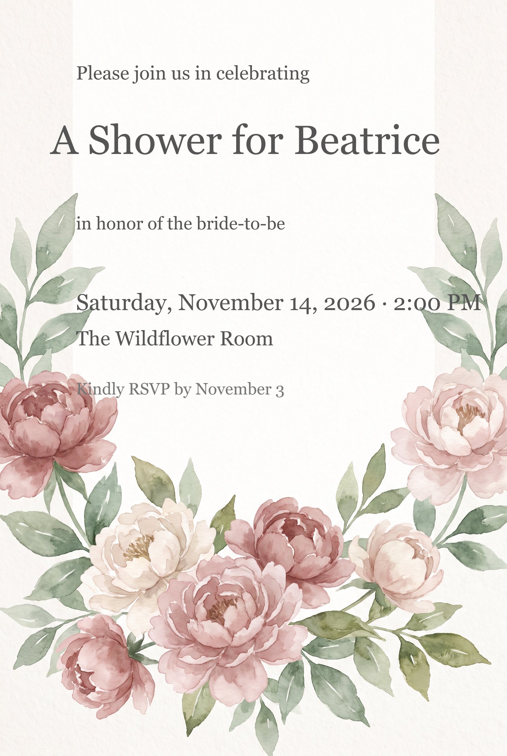 Soft Floral Peony Wreath Bridal Shower Invitation