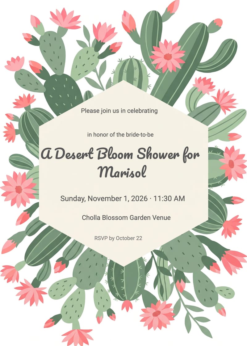 Cactus Bloom Desert Bridal Shower Invitation invitation
