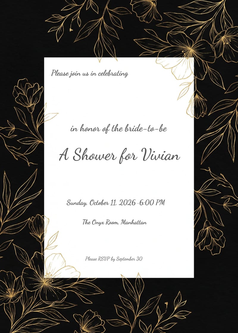 Black And Gold Botanical Bridal Shower Invitation invitation