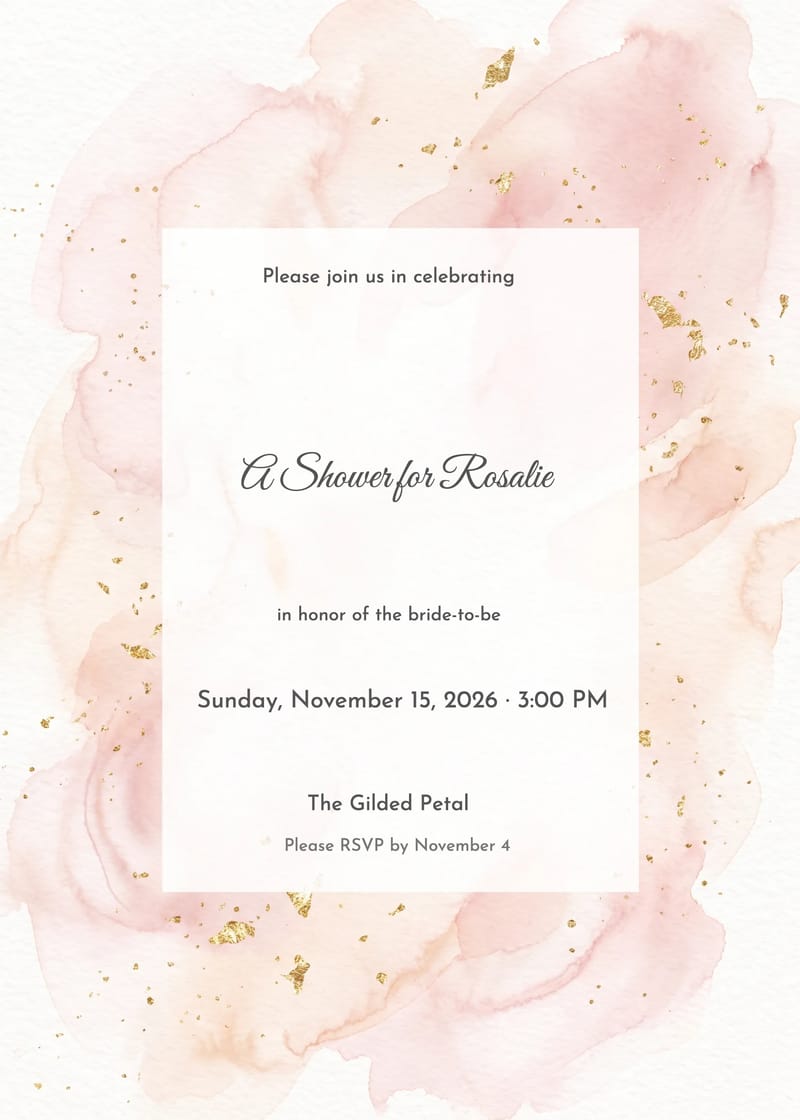 Romantic Gold Speckle Watercolor Bridal Shower Invitation invitation