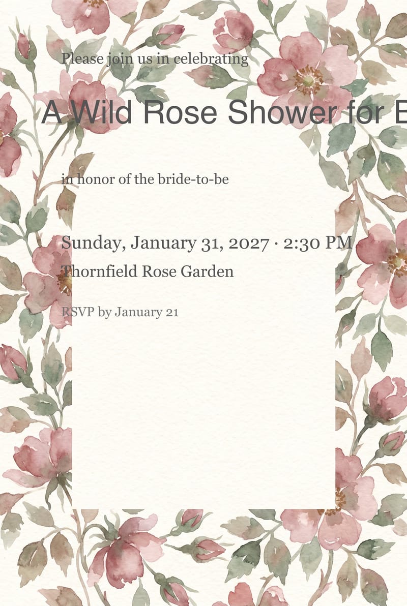 Wild Rose Bramble Bridal Shower Invitation invitation