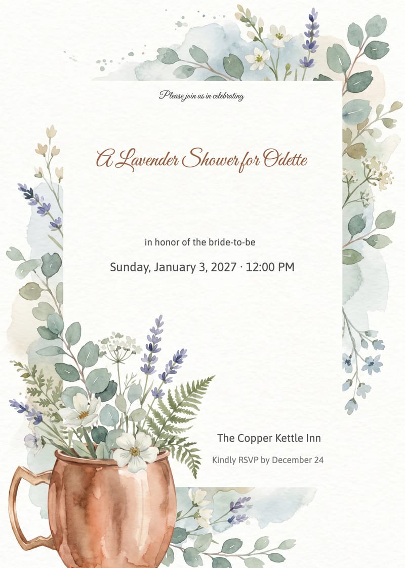 Copper Mug & Lavender Bridal Shower Invitation invitation