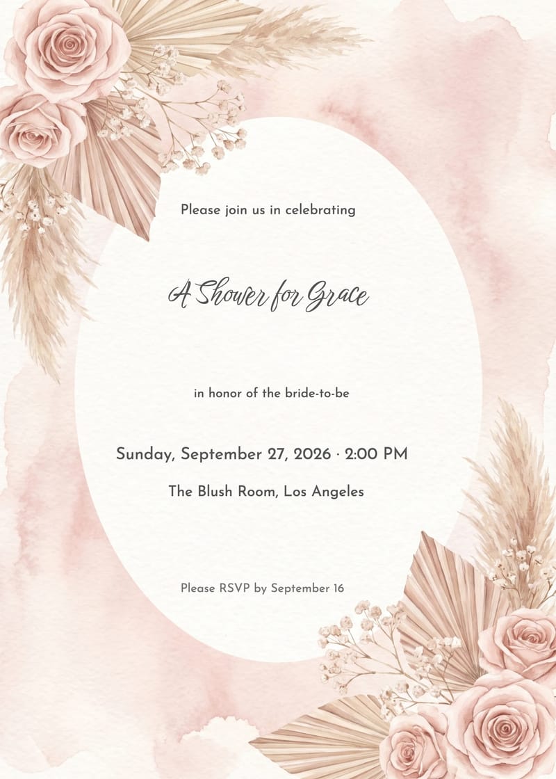 Blush Pink Watercolor Bridal Shower Invitation invitation