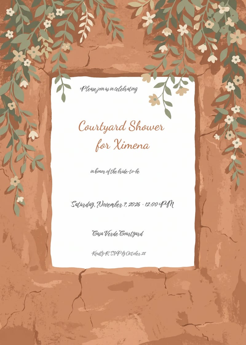 Adobe Wall & Trailing Greenery Bridal Shower Invitation invitation