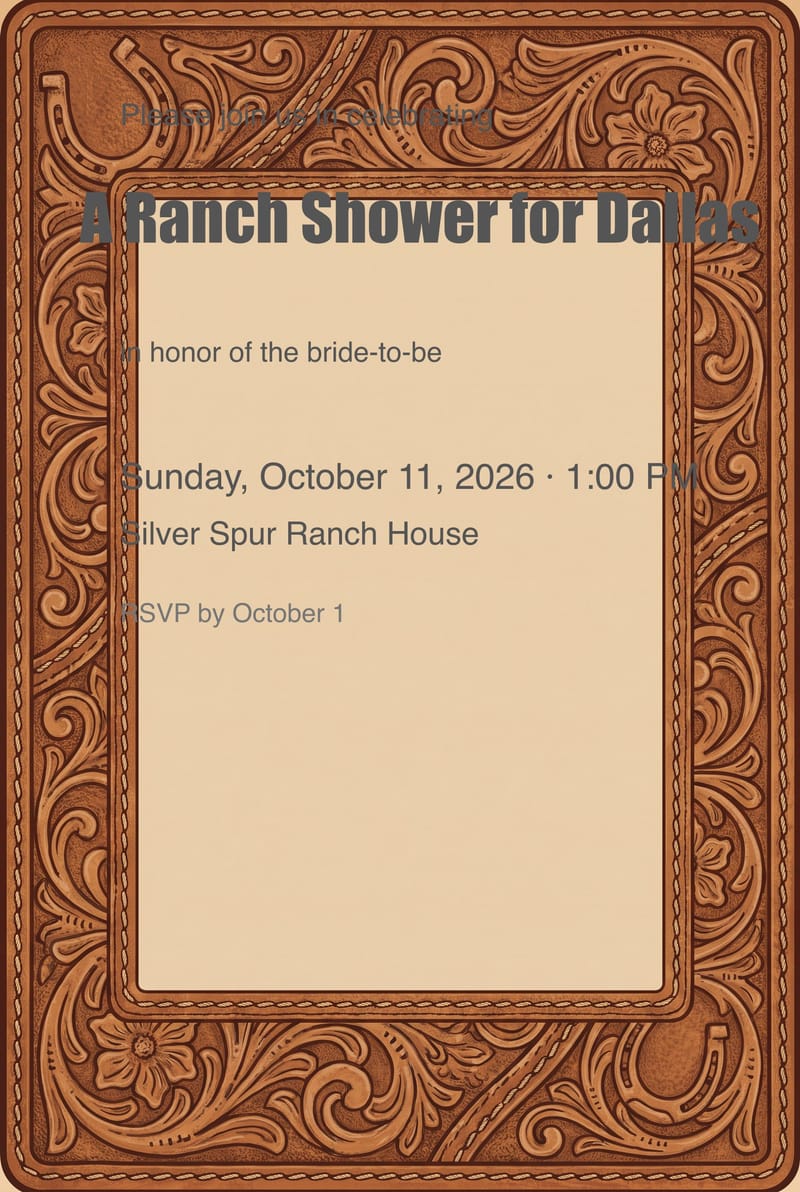 Tooled Leather Western Bridal Shower Invitation invitation