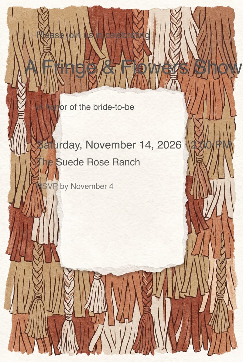 Suede Fringe Western Bridal Shower Invitation invitation