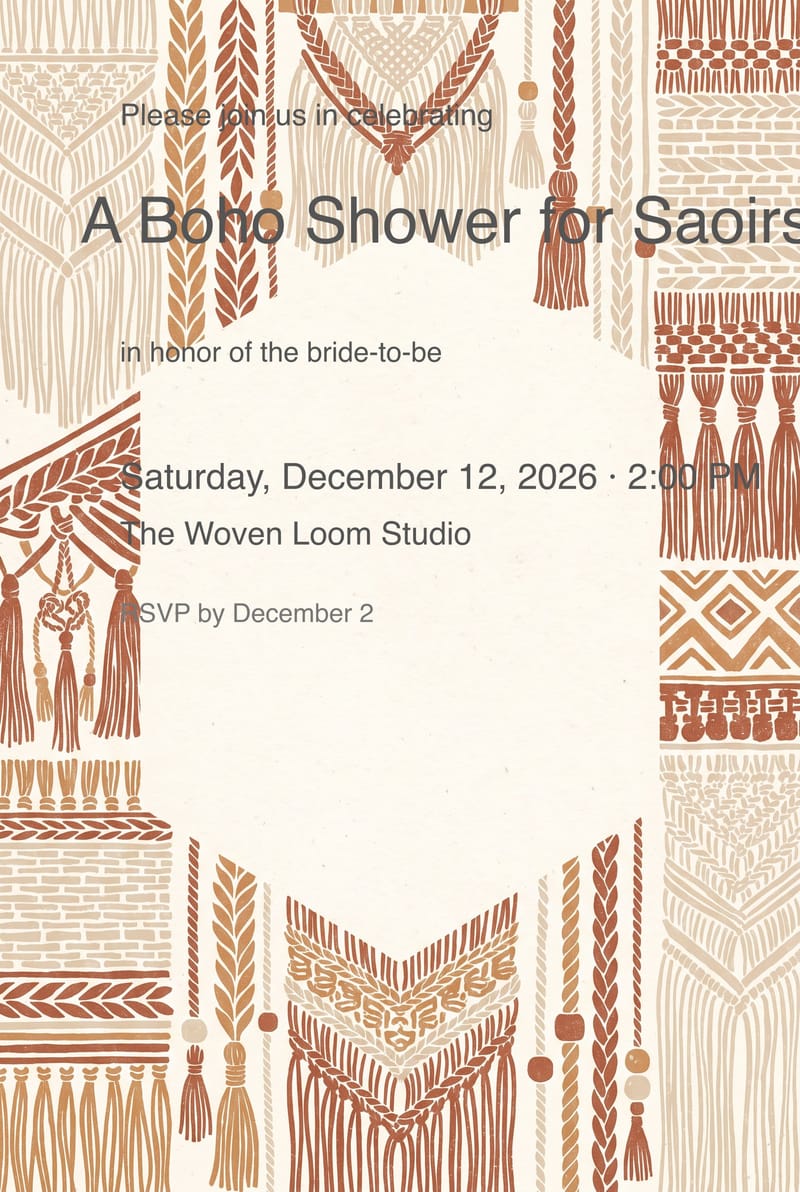 Woven Wall Hanging Boho Bridal Shower Invitation invitation