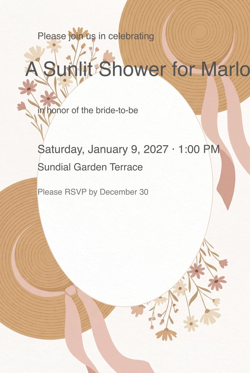 Woven Straw Hat Bridal Shower Invitation invitation