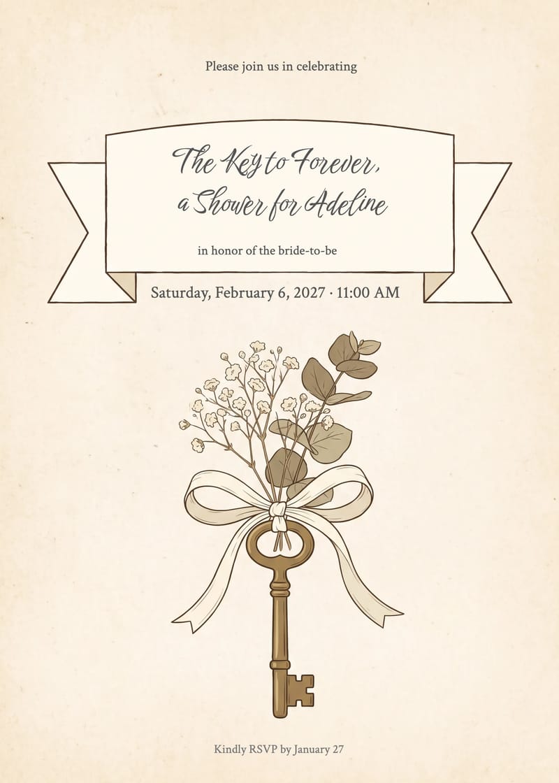 Antique Brass Key Bridal Shower Invitation invitation
