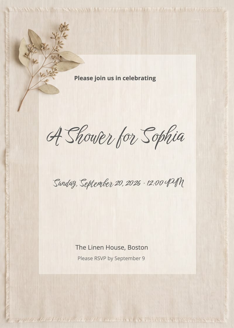 Neutral Beige Linen Bridal Shower Invitation invitation