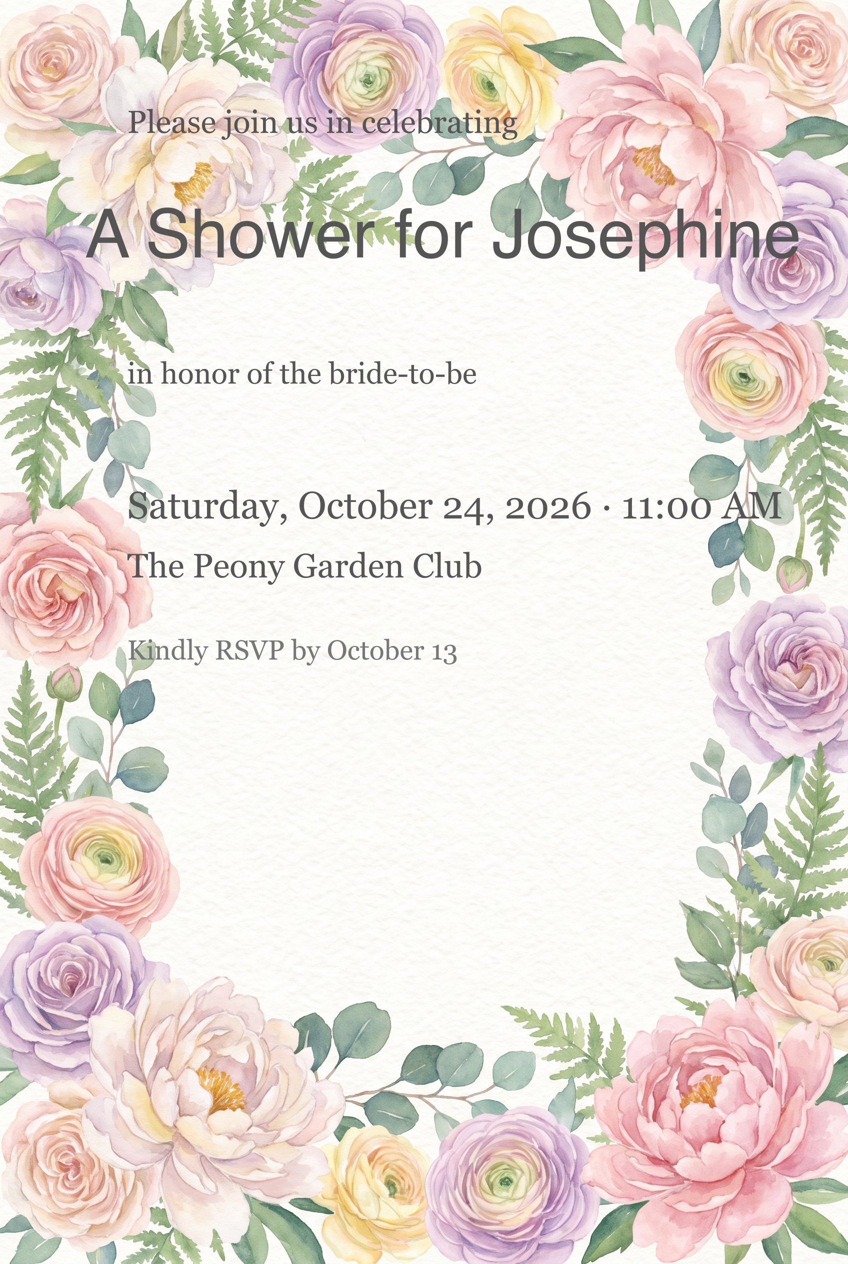 Garden Party Peony Wreath Bridal Shower Invitation invitation