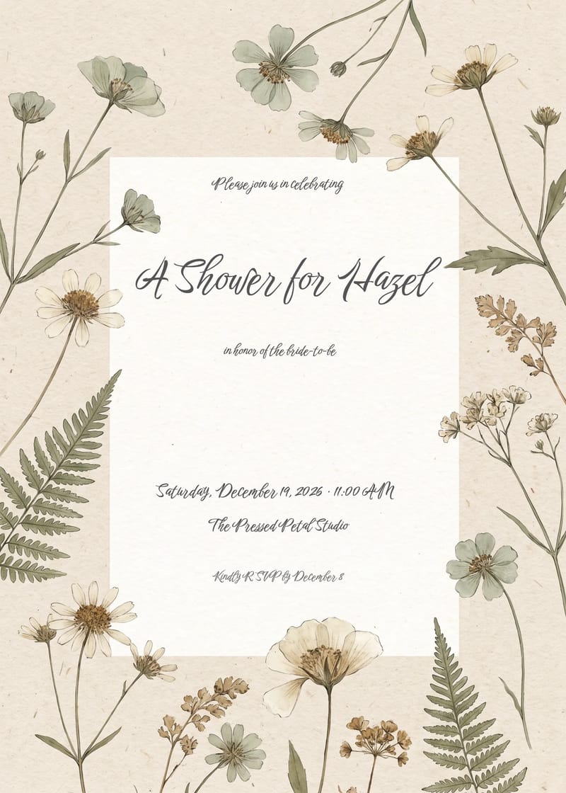 Boho Pressed Wildflowers Bridal Shower Invitation invitation
