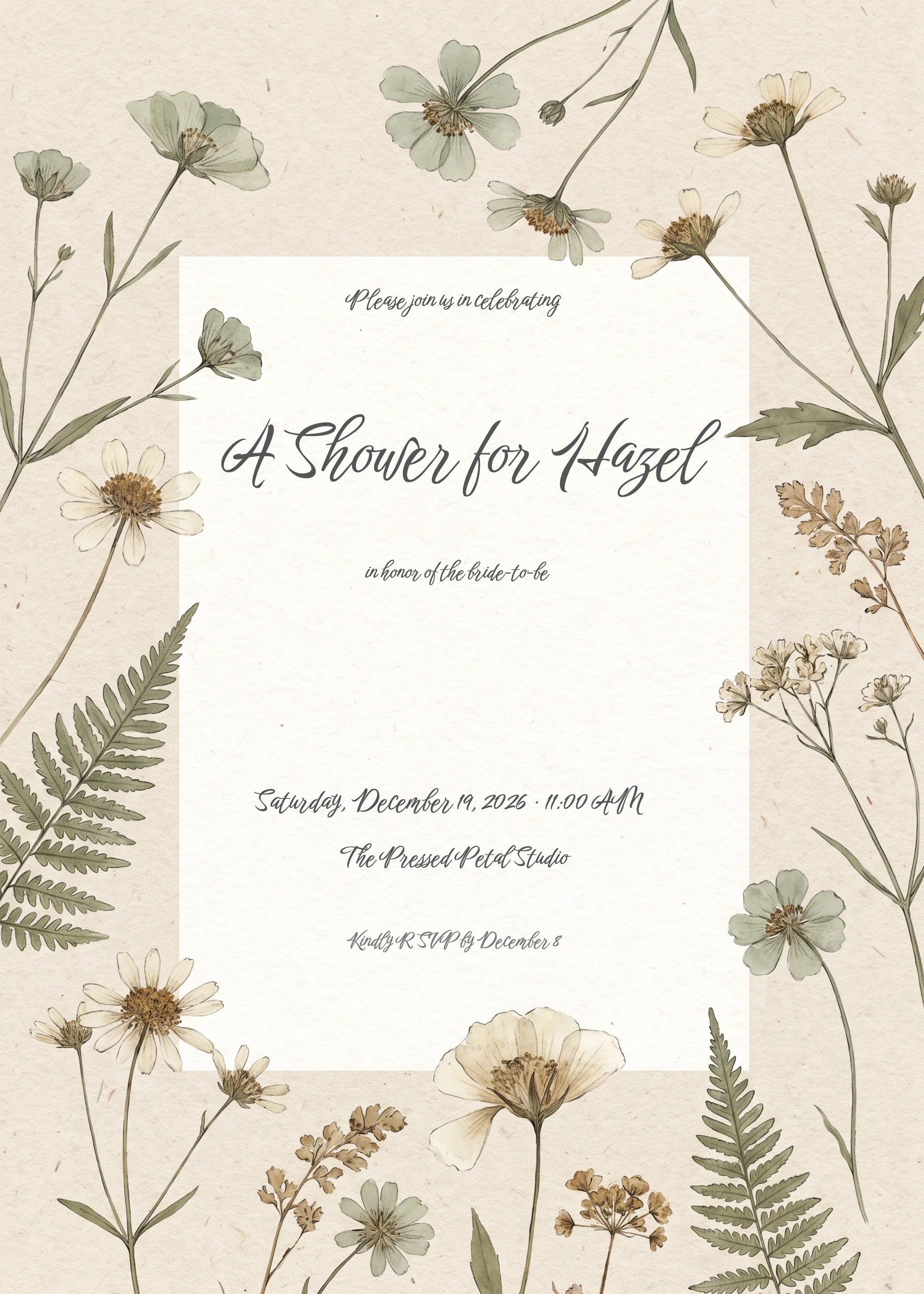 Boho Pressed Wildflowers Bridal Shower Invitation invitation